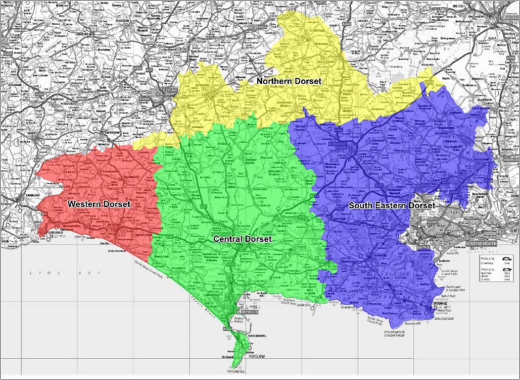 Map showing representation of the functional areas in Dorset